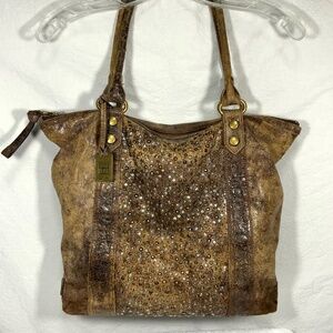 Frye Deborah Brown Leather Studded Tote - RARE